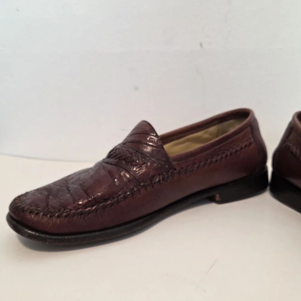 Genuine Caiman Alligator Imperial Loafers Brown Florsheim Imperial Mens Sz 38D